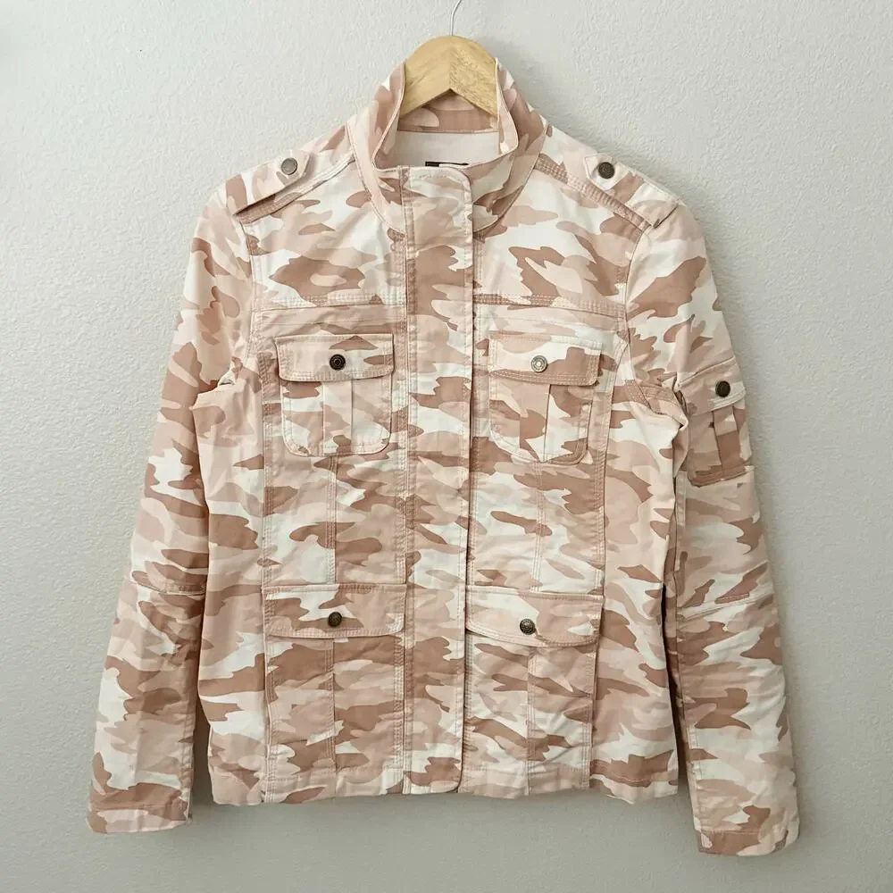 HARPER & LIV | Pink Tan White Camo Utility Military Cargo Jacket |‎ Small